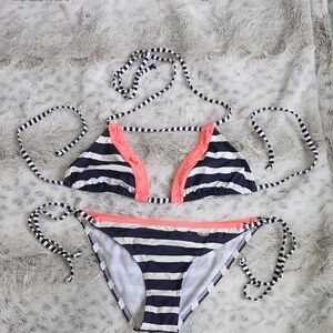 Lascana kangaROOS Bikini with Coral Trim Navy Blue And White Stripes